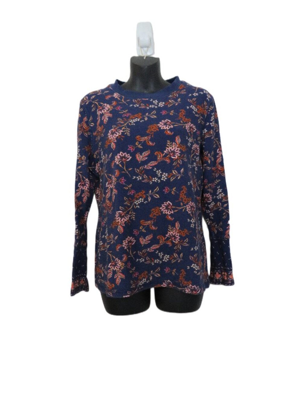 Sundance size XL Blue Floral Thermal Top Long Sleeve Button Cuff Botanical Boho